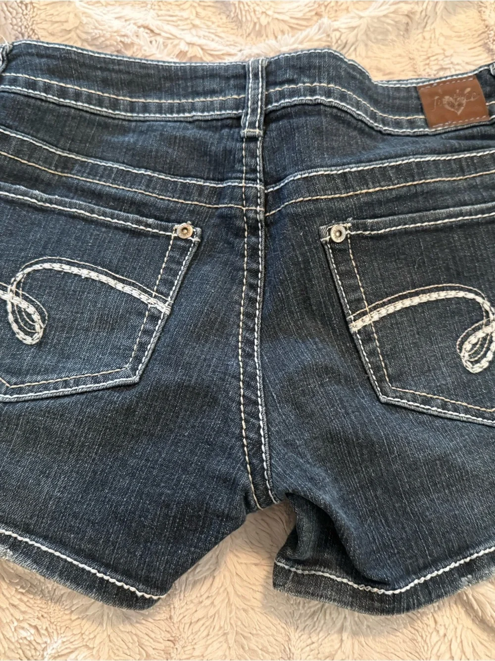 Justice Dark Blue Denim Girls' Shorts with Heart Stitch